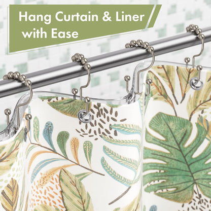Shower Curtain Rings, Rust-Resistant Metal Double Shower Hooks for Curtain Rolling Shower Curtain Hooks Rings Shower Rings for Bathroom Shower Curtain Rod , Nickel, Set of 12 Rings