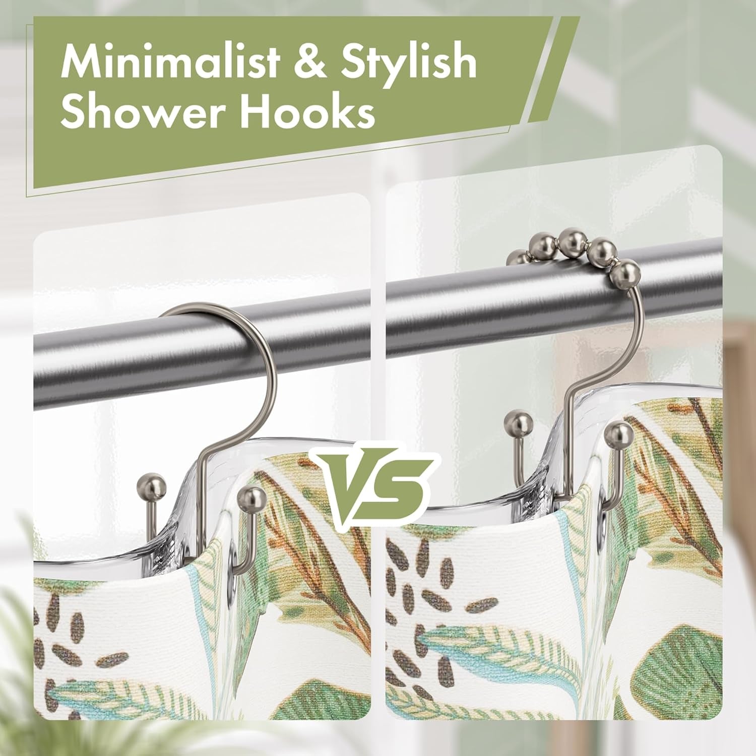 Shower Curtain Rings, Rust-Resistant Metal Double Shower Hooks for Curtain Rolling Shower Curtain Hooks Rings Shower Rings for Bathroom Shower Curtain Rod , Nickel, Set of 12 Rings