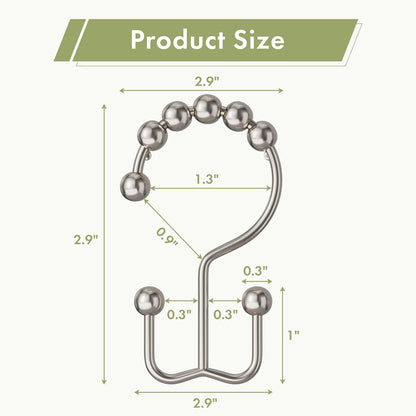 Shower Curtain Rings, Rust-Resistant Metal Double Shower Hooks for Curtain Rolling Shower Curtain Hooks Rings Shower Rings for Bathroom Shower Curtain Rod , Nickel, Set of 12 Rings